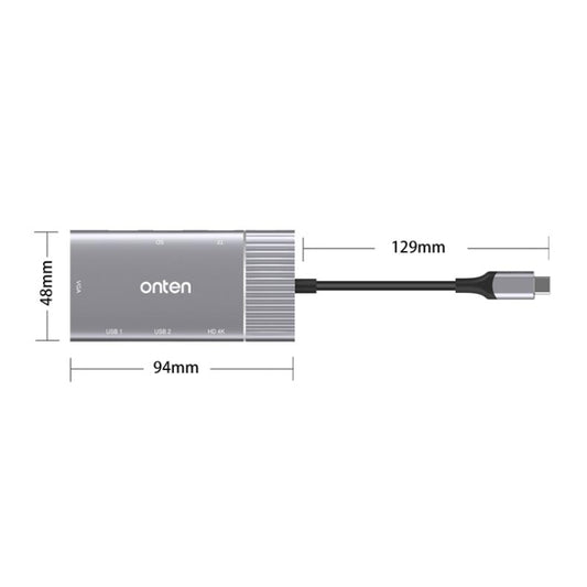 Onten 95113 8 In 1 USB 3.0 x2 + SD / TF + HDMI / VGA + 3.5mm Jack + Type-C / USB-C (PD 3.0) Multi-function HUB Converter Dock Station by Onten
