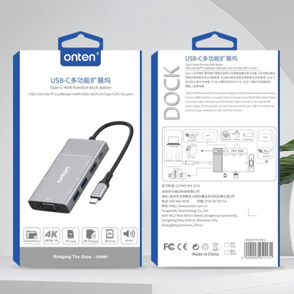 Onten 95113 8 In 1 USB 3.0 x2 + SD / TF + HDMI / VGA + 3.5mm Jack + Type-C / USB-C (PD 3.0) Multi-function HUB Converter Dock Station - Computer & Networking by Onten | Online Shopping UK | buy2fix