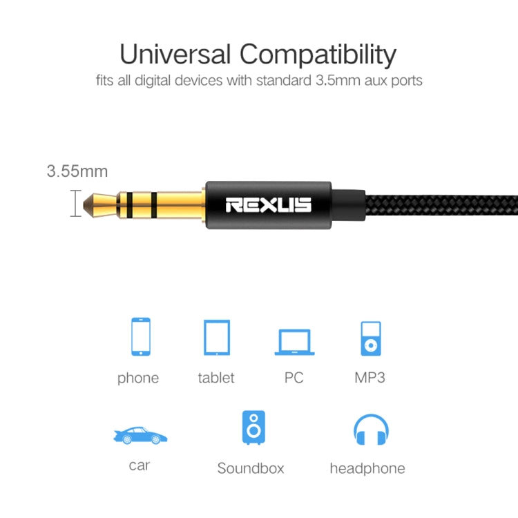 REXLIS 3629 3.5mm Male to Male Car Stereo Gold-plated Jack AUX Audio Cable for 3.5mm AUX Standard Digital Devices, Length: 1.8m - Aux Cable by REXLIS | Online Shopping UK | buy2fix