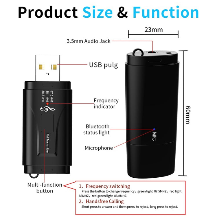 MSD128 2 in 1 USB Car Bluetooth Hands-free Call FM Transmitter with 3.5mm AUX Interface - Apple Accessories by buy2fix | Online Shopping UK | buy2fix