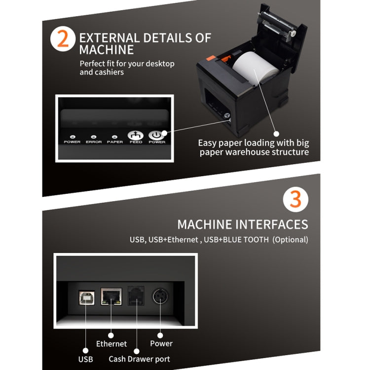 ZJ-8360 II USB and LAN Inferface Auto-cutter 80mm Thermal Receipt Printer(UK Plug) - Consumer Electronics by buy2fix | Online Shopping UK | buy2fix