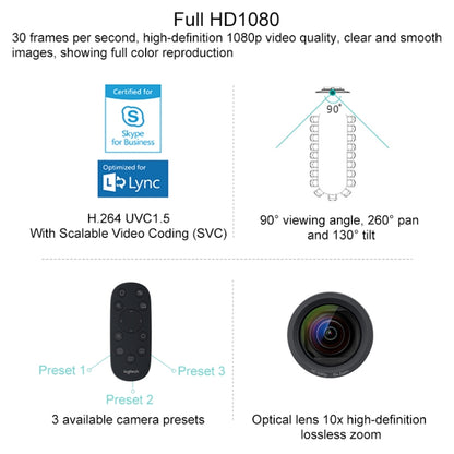 Logitech CC2900EP HD 1080P 10X Lossless Zoom Corporate Conference Camera, EU Plug - HD Camera by Logitech | Online Shopping UK | buy2fix