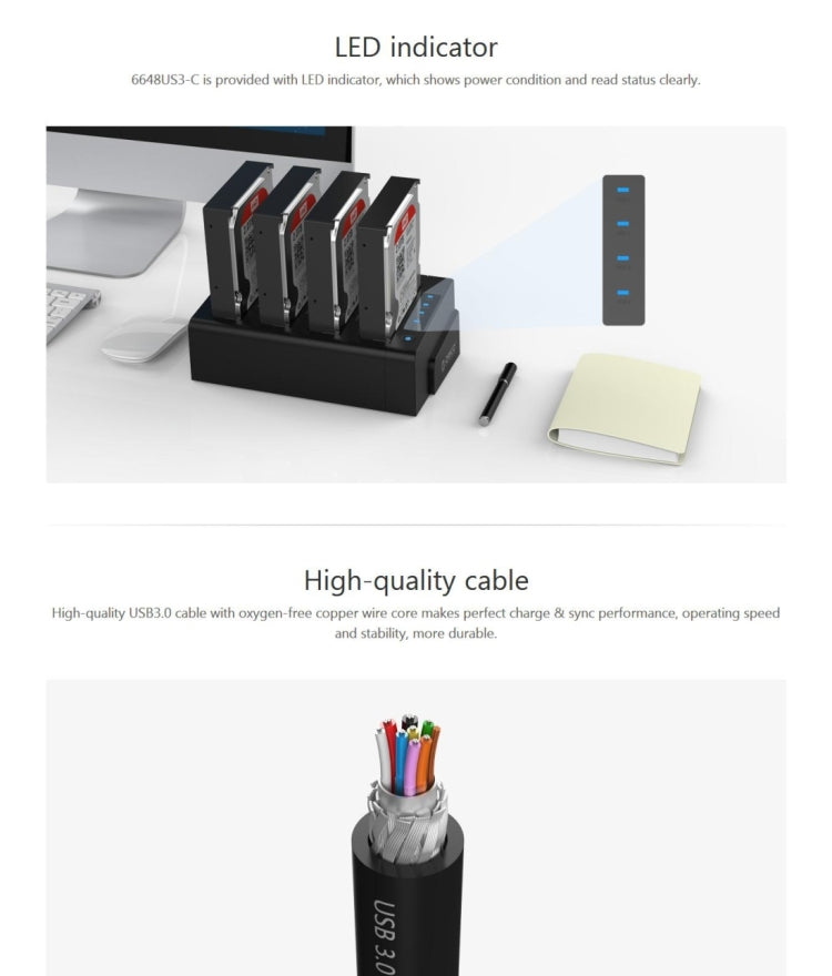 ORICO 6648US3-C-V1 4-bay USB 3.0 Type-B to SATA External Hard Disk Box Storage Case Hard Disk Docking Station / Duplicator for 2.5 inch / 3.5 inch SATA HDD / SSD - HDD Enclosure by ORICO | Online Shopping UK | buy2fix