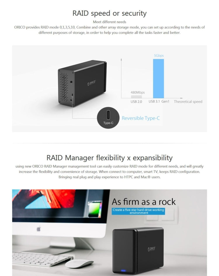 ORICO NS200-C3 2-bay USB-C / Type-C 3.1 to SATA External Hard Disk Box Storage Case Hard Drive Dock for 3.5 inch SATA HDD, Support UASP Protocol - Computer & Networking by ORICO | Online Shopping UK | buy2fix