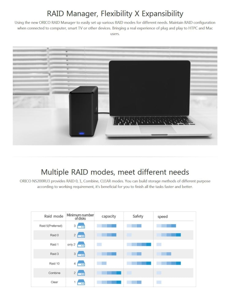 ORICO NS200-RU3 2-bay USB 3.0 Type-B to SATA External Hard Disk Box Storage Case Hard Drive Dock with Raid for 3.5 inch SATA HDD, Support UASP Protocol -  by ORICO | Online Shopping UK | buy2fix