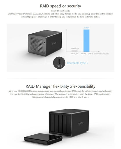 ORICO NS500-C3 5-bay USB-C / Type-C 3.1 to SATA External Hard Disk Box Storage Case Hard Drive Dock for 3.5 inch SATA HDD, Support UASP Protocol -  by ORICO | Online Shopping UK | buy2fix