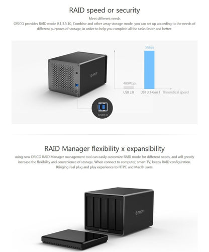 ORICO NS500-U3 5-bay USB 3.0 Type-B to SATA External Hard Disk Box Storage Case Hard Drive Dock for 3.5 inch SATA HDD, Support UASP Protocol - HDD Enclosure by ORICO | Online Shopping UK | buy2fix