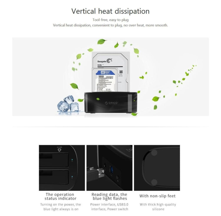 ORICO 6228US3-C 1 to 1 Clone 2 Bay USB 3.0 Type-B to SATA External Storage Hard Drive Dock for 2.5 inch / 3.5 inch SATA HDD / SSD - HDD Enclosure by ORICO | Online Shopping UK | buy2fix