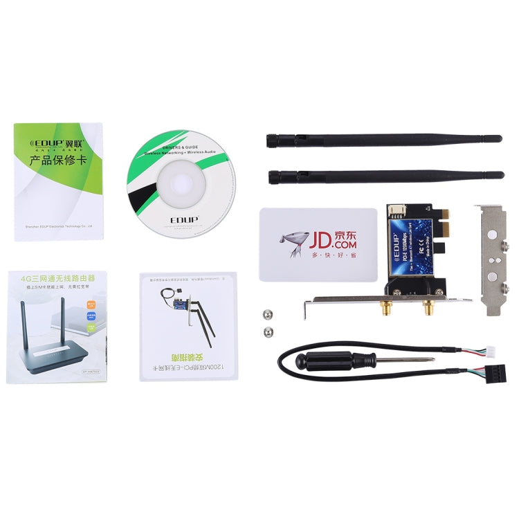 EDUP EP-9620 2 in 1 AC1200Mbps 2.4GHz & 5.8GHz Dual Band PCI-E 2 Antenna WiFi Adapter External Network Card + Bluetooth - USB Network Adapter by EDUP | Online Shopping UK | buy2fix