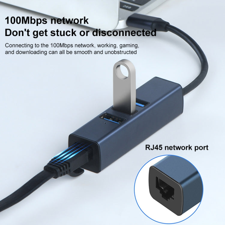 RDS 6307-3 USB-C / Type-C to USB3.0 + Dual USB2.0 + RJ45 4 in 1 HUB Adapter - USB HUB by buy2fix | Online Shopping UK | buy2fix