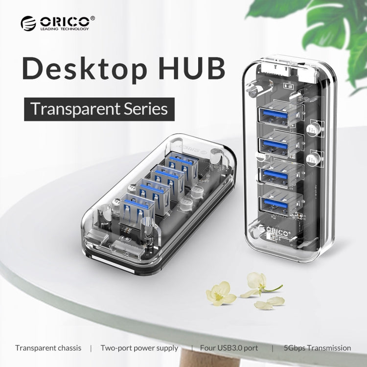 ORICO F4U 4 x USB 3.0 Ports 5Gbps Fast Transmission Desktop HUB with Blue LED Indicator Light(Transparent) - Computer & Networking by ORICO | Online Shopping UK | buy2fix