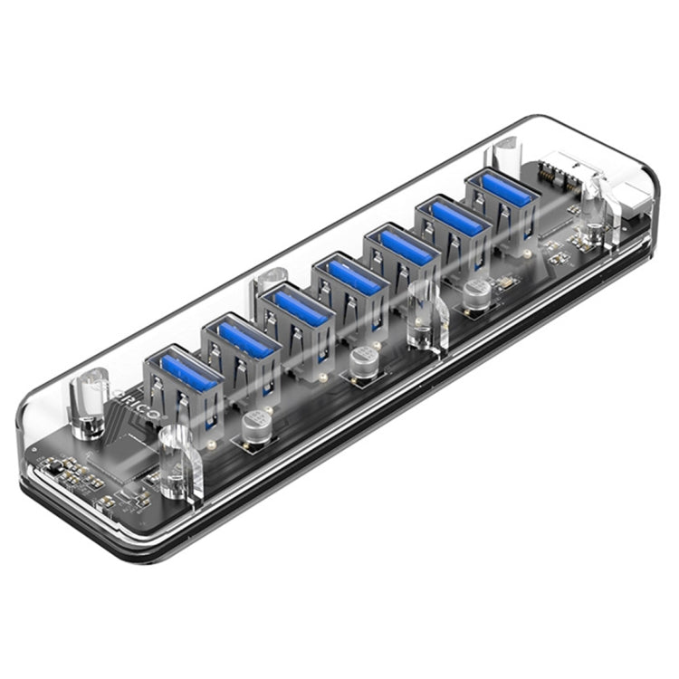 ORICO F7U 7 x USB 3.0 Ports 5Gbps Fast Transmission Desktop HUB with Blue LED Indicator Light (Transparent) - USB 3.0 HUB by ORICO | Online Shopping UK | buy2fix