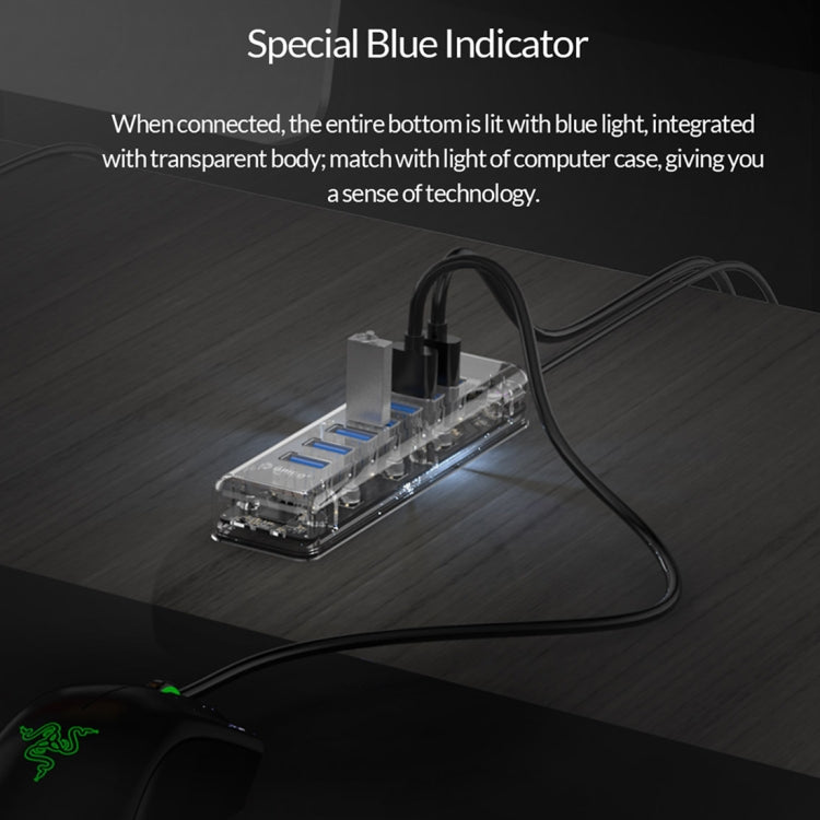 ORICO F7U 7 x USB 3.0 Ports 5Gbps Fast Transmission Desktop HUB with Blue LED Indicator Light (Transparent) - USB 3.0 HUB by ORICO | Online Shopping UK | buy2fix