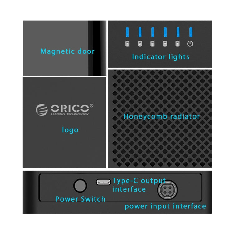 ORICO DS500C3 3.5 inch 5 Bay Magnetic-type USB-C / Type-C Hard Drive Enclosure with Blue LED Indicator - HDD Enclosure by ORICO | Online Shopping UK | buy2fix