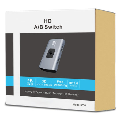 Z56 HD Female x 2 to USB-C / Type-C + HD Female Two Way HD Switcher - Switch by buy2fix | Online Shopping UK | buy2fix