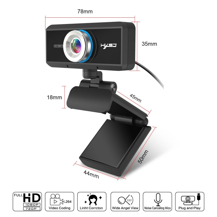 HXSJ S4 1080P Adjustable 180 Degree HD Manual Focus Video Webcam PC Camera with Microphone(Black) - Computer & Networking by HXSJ | Online Shopping UK | buy2fix