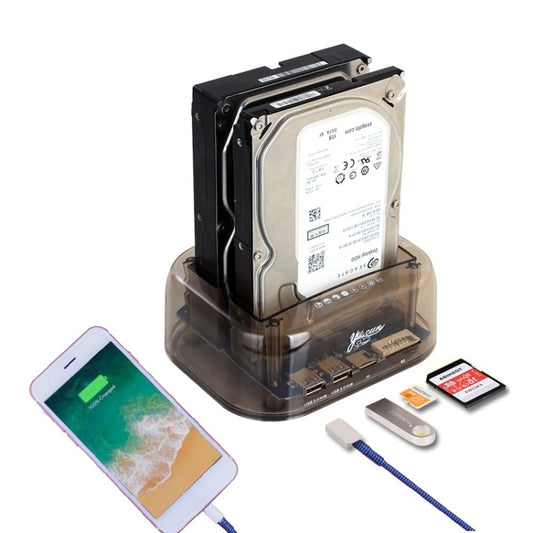 2.5 / 3.5 inch USB3.0 Dual SATA HDD Enclosure with HUB & OTB Function, The Maximum Support Capacity: 16TB by buy2fix