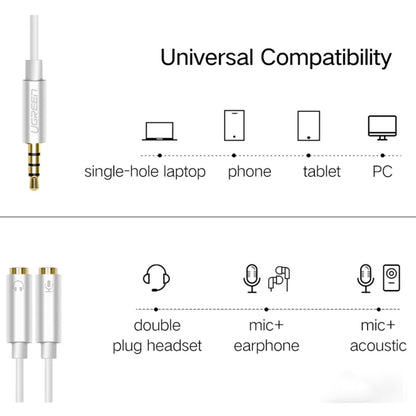 Ugreen 3.5mm Male to 2 x 3.5mm Female Audio Connector Adapter Cable 2 in 1 Microphone + Earphone Splitter Cable Converter - Audio Adapter by UGREEN | Online Shopping UK | buy2fix