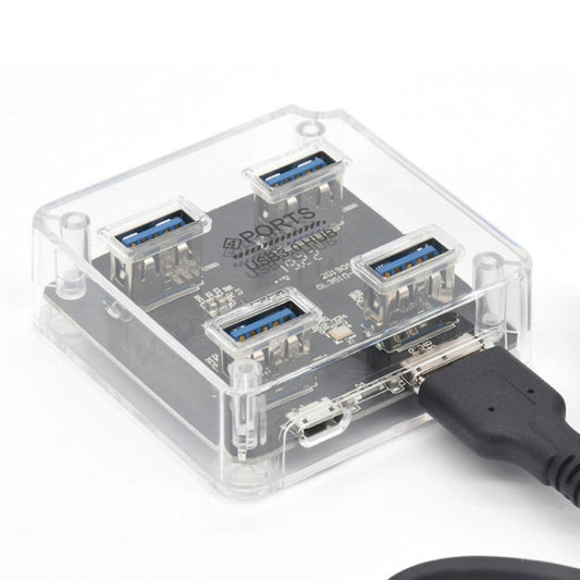 USB2.0 4 in 1 Multifunctional Desktop Square Transparent HUB by buy2fix