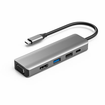 TS08 8 in 1 PD + HDMI + VGA + AUX + USB3.0 + USB2.0 + SD + TF to USB-C / Type-C HUB Adapter - Computer & Networking by buy2fix | Online Shopping UK | buy2fix