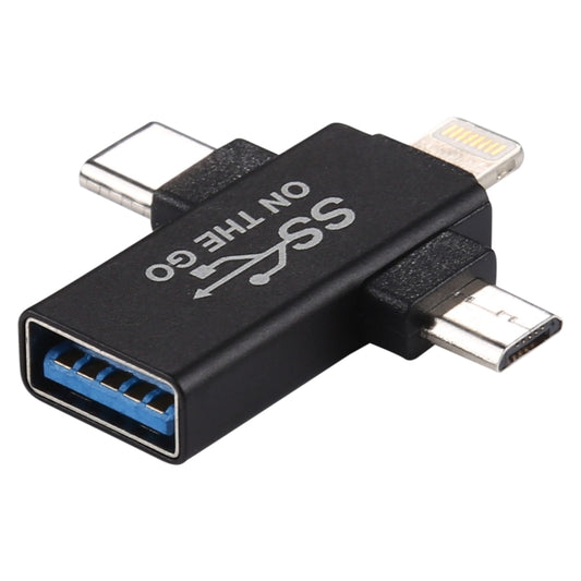 3 in 1 USB 3.0 to 8 Pin + Micro USB + USB-C / Type-C Interface Multifunctional OTG Adapter by buy2fix