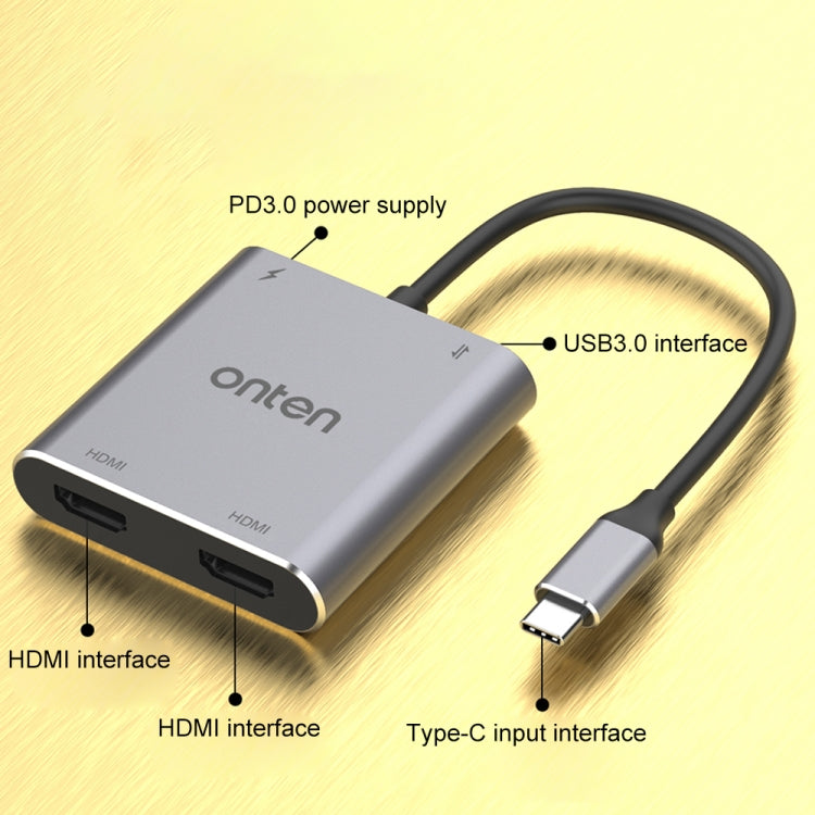 Onten 9175K 4 in 1 USB-C / Type-C to Dual HDMI + USB 3.0 + PD3.0 USB-C / Type-C Charging Port 4K HD Video Converter by Onten