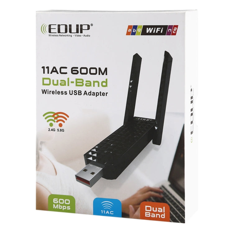 EDUP EP-AC1625 600Mbps 2.4G / 5.8GHz Dual Band Wireless 11AC USB 2.0 Adapter Network Card with 2 Antennas for Laptop / PC(Black) -  by EDUP | Online Shopping UK | buy2fix