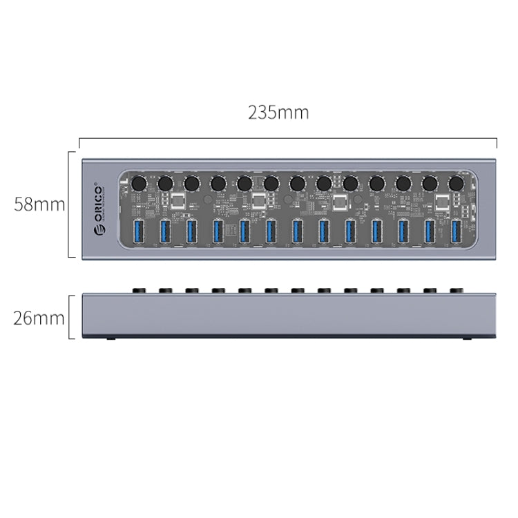 ORICO AT2U3-13AB-GY-BP 13 Ports USB 3.0 HUB with Individual Switches & Blue LED Indicator, UK Plug - USB 3.0 HUB by ORICO | Online Shopping UK | buy2fix