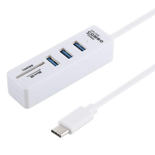 2 in 1 TF / SD Card Reader + 3 x USB 3.0 Ports to USB-C / Type-C HUB Converter, Cable Length: 26cm (White) by buy2fix