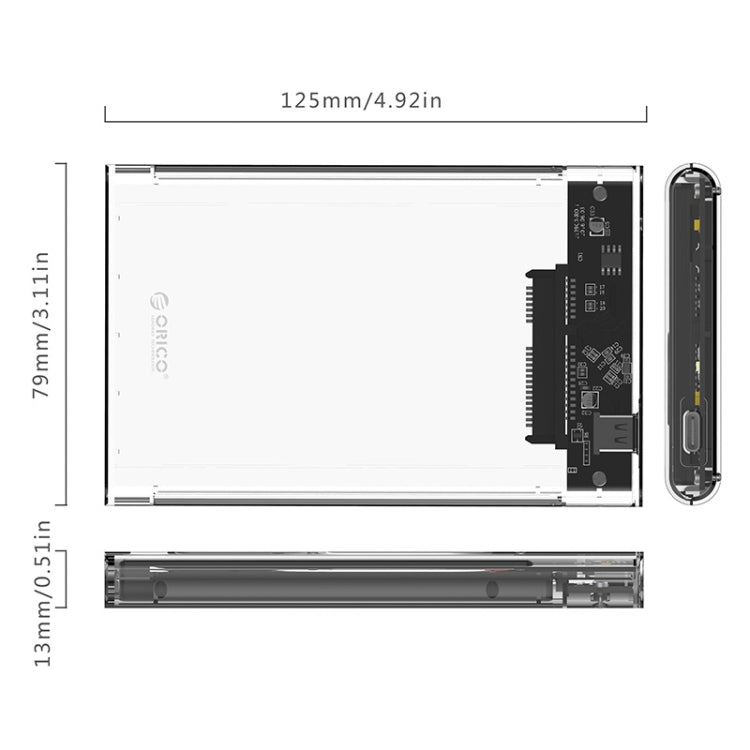 ORICO 2139C3-G2 SATA 2.5 inch USB3.1 Gen2 USB-C / Type-C Interface Transparent Hard Drive Enclosure, Support Storage Capacity: 4TB - HDD Enclosure by ORICO | Online Shopping UK | buy2fix