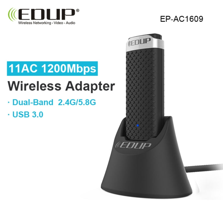 EDUP EP-AC1609 1200Mbps High Speed USB 3.0 WiFi Adapter Receiver Ethernet Adapter with 1m Extend Cable & Base - USB Network Adapter by EDUP | Online Shopping UK | buy2fix