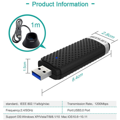 EDUP EP-AC1609 1200Mbps High Speed USB 3.0 WiFi Adapter Receiver Ethernet Adapter with 1m Extend Cable & Base - USB Network Adapter by EDUP | Online Shopping UK | buy2fix