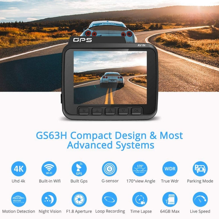 GS63H Car DVR Camera 2.4 inch LCD Screen HD 2880 x 2160P 150 Degree Wide Angle Viewing, Support Motion Detection / TF Card / G-Sensor / GPS / WiFi / HDMI(Black) by buy2fix