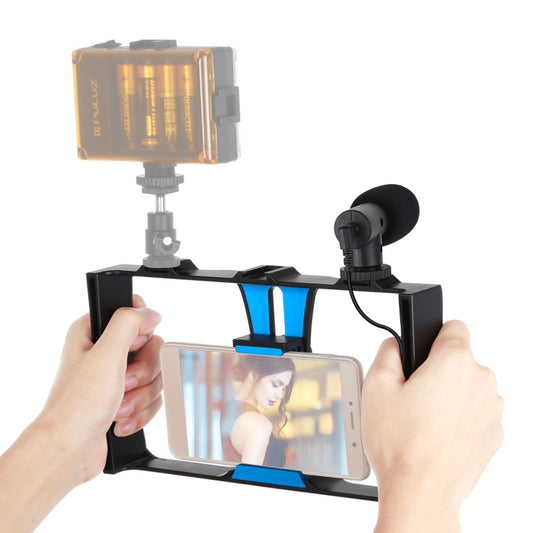 PULUZ 2 in 1 Live Broadcast Smartphone Video Rig + Microphone Kits for iPhone, Galaxy, Huawei, Xiaomi, HTC, LG, Google, and Other Smartphones(Blue) - Camera Accessories by PULUZ | Online Shopping UK | buy2fix