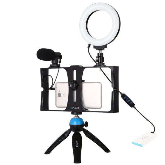 PULUZ 4 in 1 Vlogging Live Broadcast Smartphone Video Rig + 4.7 inch 12cm Ring LED Selfie Light Kits with Microphone + Tripod Mount + Cold Shoe Tripod Head for iPhone, Galaxy, Huawei, Xiaomi, HTC, LG, Google, and Other Smartphones(Blue) - Camera Accessories by PULUZ | Online Shopping UK | buy2fix