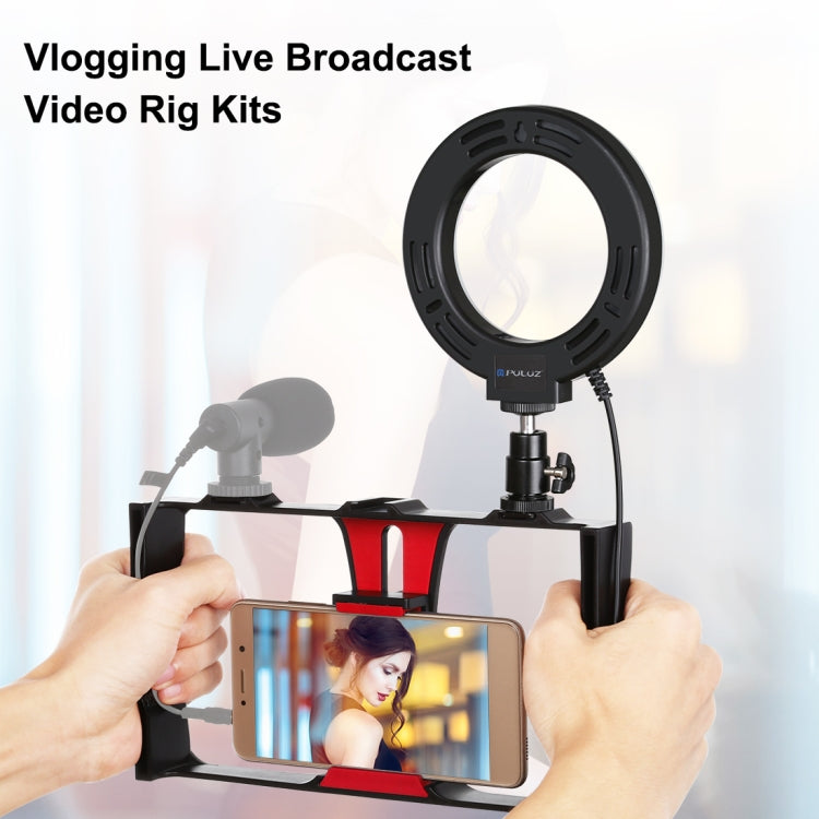 PULUZ 2 in 1 Vlogging Live Broadcast Smartphone Video Rig + 4.7 inch 12cm Ring LED Selfie Light Kits with Cold Shoe Tripod Head for iPhone, Galaxy, Huawei, Xiaomi, HTC, LG, Google, and Other Smartphones(Red) - Camera Accessories by PULUZ | Online Shopping UK | buy2fix