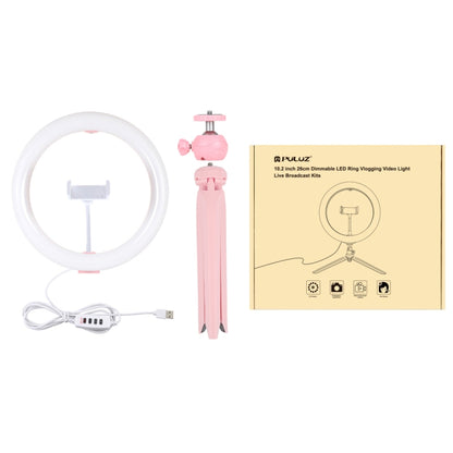 PULUZ 10.2 inch 26cm Light + Desktop Tripod Mount USB 3 Modes Dimmable Dual Color Temperature LED Curved Diffuse Light Ring Vlogging Selfie Photography Video Lights with Phone Clamp(Pink) - Consumer Electronics by PULUZ | Online Shopping UK | buy2fix