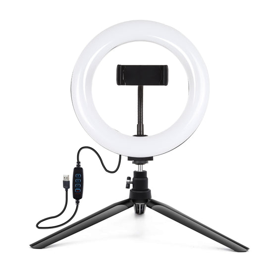 PULUZ 7.9 inch 20cm Light + Desktop Tripod Mount USB 3 Modes Dimmable Dual Color Temperature LED Curved Light Ring Vlogging Selfie Beauty Photography Video Lights with Phone Clamp(Black) by PULUZ