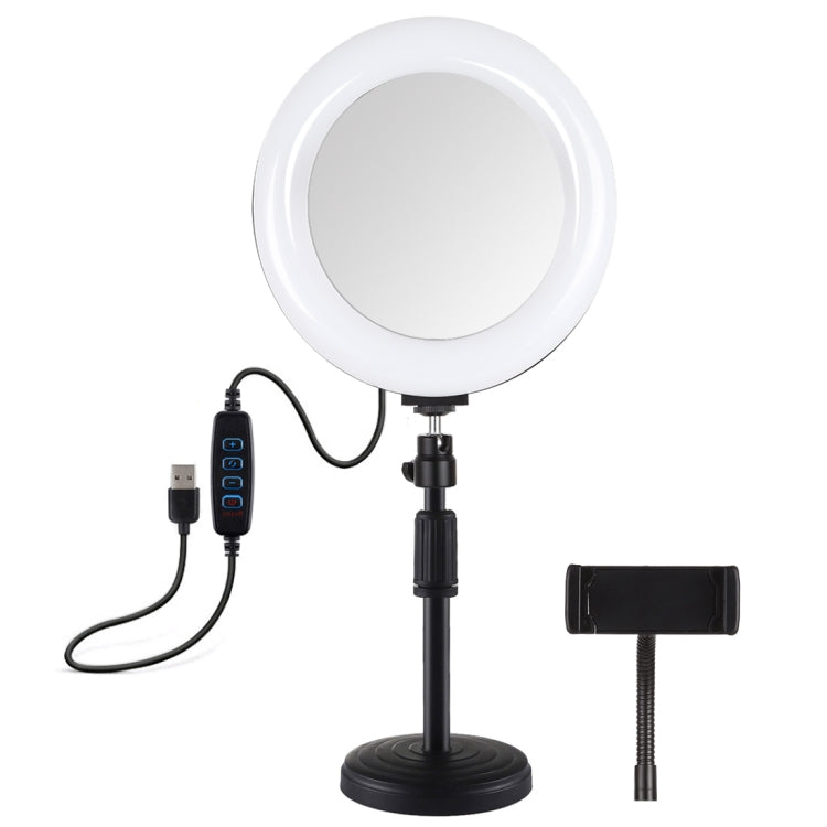 PULUZ 7.9 inch 20cm Mirror Light + Round Base Desktop Mount 3 Modes Dimmable Dual Color Temperature LED Curved Light Ring Vlogging Selfie Photography Video Lights with Phone Clamp(Black) - Consumer Electronics by PULUZ | Online Shopping UK | buy2fix