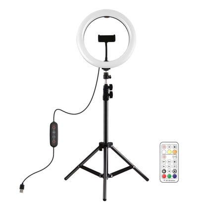 PULUZ 10.2 inch 26cm Marquee LED RGBWW Selfie Beauty Light  + 1.1m Tripod Mount 168 LED Dual-color Temperature Dimmable Ring Vlogging Photography Video Lights with Cold Shoe Tripod Ball Head & Remote Control & Phone Clamp(Black) - Consumer Electronics by PULUZ | Online Shopping UK | buy2fix