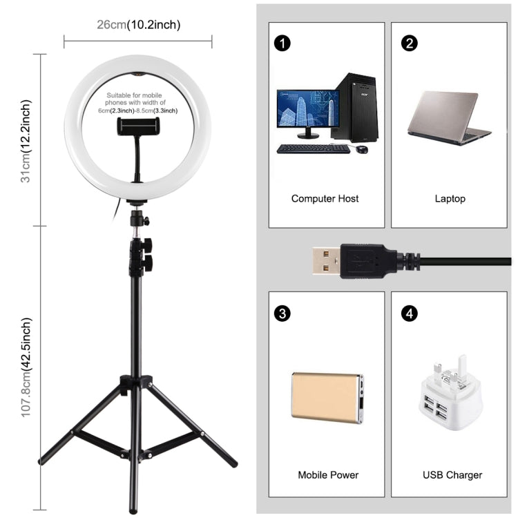 PULUZ 10.2 inch 26cm Marquee LED RGBWW Selfie Beauty Light  + 1.1m Tripod Mount 168 LED Dual-color Temperature Dimmable Ring Vlogging Photography Video Lights with Cold Shoe Tripod Ball Head & Remote Control & Phone Clamp(Black) - Consumer Electronics by PULUZ | Online Shopping UK | buy2fix