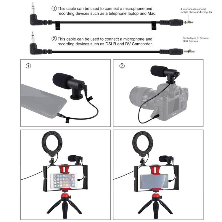 PULUZ 4 in 1 Vlogging Live Broadcast Smartphone Video Rig + 4.7 inch 12cm RGBW Ring LED Selfie Light + Microphone + Pocket Tripod Mount Kits with Cold Shoe Tripod Head(Red) - Camera Cage by PULUZ | Online Shopping UK | buy2fix