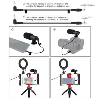 PULUZ 4 in 1 Vlogging Live Broadcast Smartphone Video Rig + 4.7 inch 12cm RGBW Ring LED Selfie Light + Microphone + Pocket Tripod Mount Kits with Cold Shoe Tripod Head(Red) - Camera Accessories by PULUZ | Online Shopping UK | buy2fix