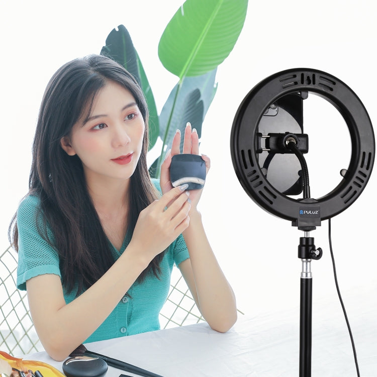 PULUZ 7.9 inch 20cm Mirror Light+ 1.1m Tripod Mount USB 3 Modes Dimmable Dual Color Temperature LED Curved Light Ring Vlogging Selfie Photography Video Lights with Mirror & Phone Clamp(Black) - Consumer Electronics by PULUZ | Online Shopping UK | buy2fix