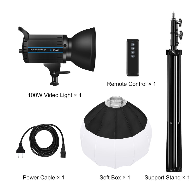 PULUZ 100W 5600K Studio Video Light + 2.8m Light Holder + 65cm Foldable Lantern Softbox Photography Kit(EU Plug) - Shoe Mount Flashes by PULUZ | Online Shopping UK | buy2fix