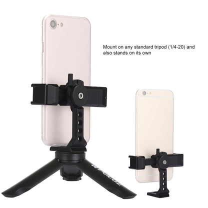 PULUZ Folding Plastic Tripod + Horizontal / Vertical Shooting Metal Clamp with Cold Shoe for iPhone, Galaxy, Huawei, Xiaomi, Sony, HTC, Google and other Smartphones - Desktop Holder by PULUZ | Online Shopping UK | buy2fix