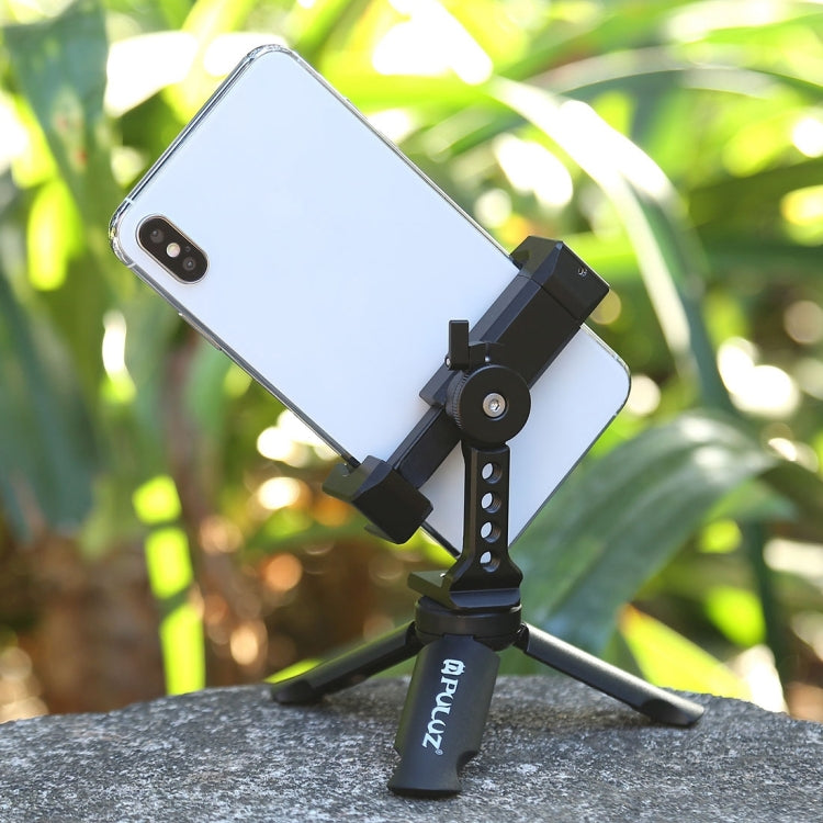 PULUZ Folding Plastic Tripod + Horizontal / Vertical Shooting Metal Clamp with Cold Shoe for iPhone, Galaxy, Huawei, Xiaomi, Sony, HTC, Google and other Smartphones - Desktop Holder by PULUZ | Online Shopping UK | buy2fix