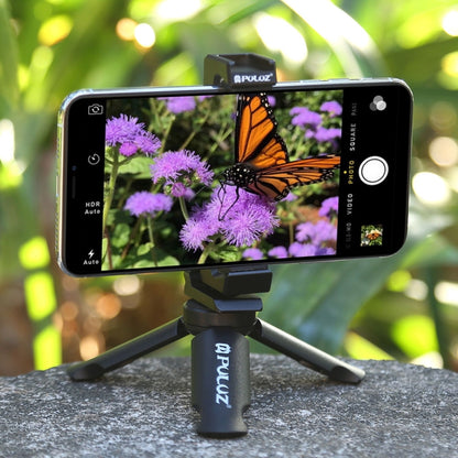 PULUZ Folding Plastic Tripod + Horizontal / Vertical Shooting Metal Clamp with Cold Shoe for iPhone, Galaxy, Huawei, Xiaomi, Sony, HTC, Google and other Smartphones - Desktop Holder by PULUZ | Online Shopping UK | buy2fix