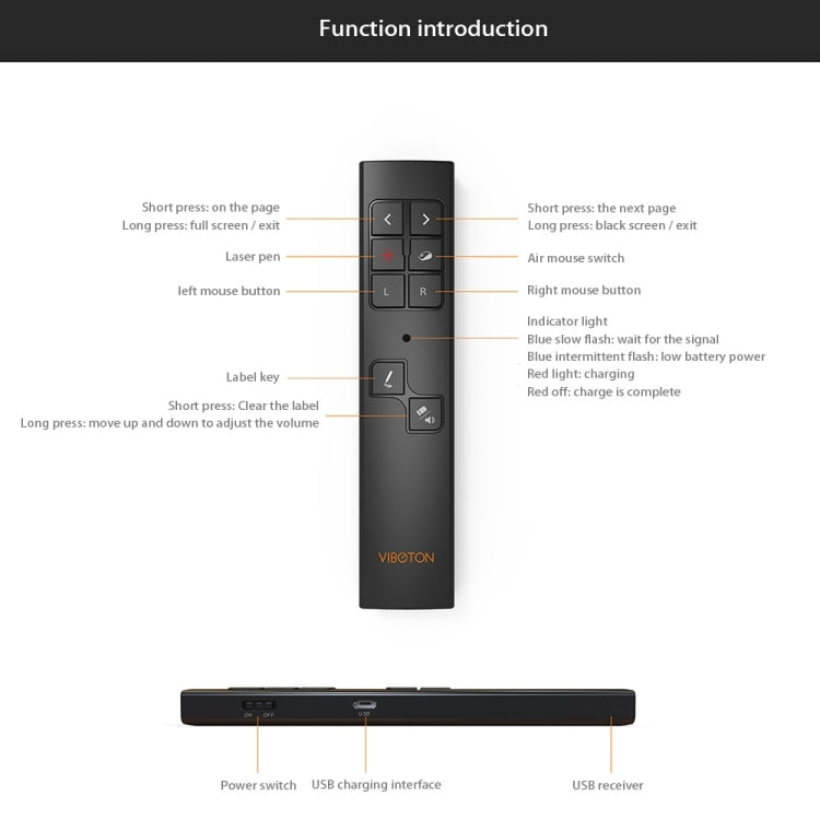 VIBOTON PP930 2.4GHz Multimedia Presentation Remote PowerPoint Clicker Wireless Presenter Handheld Controller Flip Pen, Control Distance: 30m(Black) -  by VIBOTON | Online Shopping UK | buy2fix