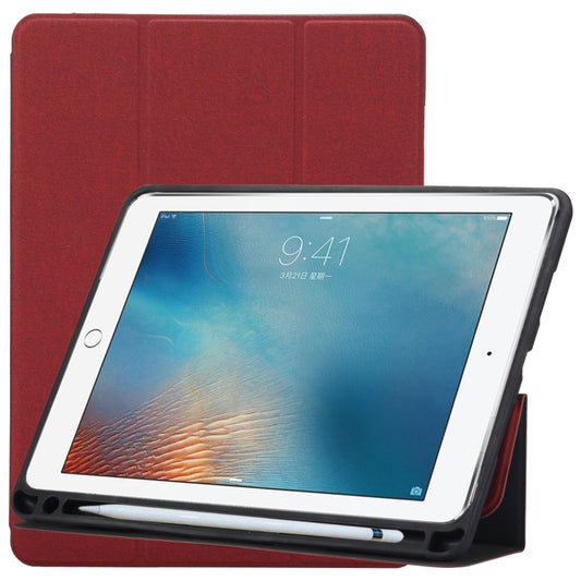 Cloth Texture Pattern Case for iPad 9.7 (2018) & iPad 9.7 inch (2017), with Three-folding Holder & Pen Slots(Red) by buy2fix